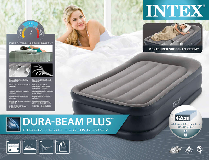 Load image into Gallery viewer, Intex Twin Deluxe Pillow Rest Airbed with Fiber Tech BIP
