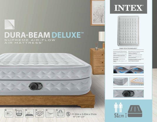 Queen Supreme Air-flow Airbed with Fiber Fiber-Tech & Built In Pump