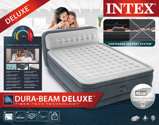 Intex Dura-Beam Deluxe Ultra Plush Headboard 46cm High Queen Airbed with Built-In Pump