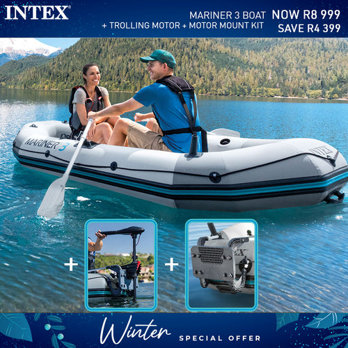Intex Mariner 3 boat, Trolling Motor & Motor Mount Kit Bundle